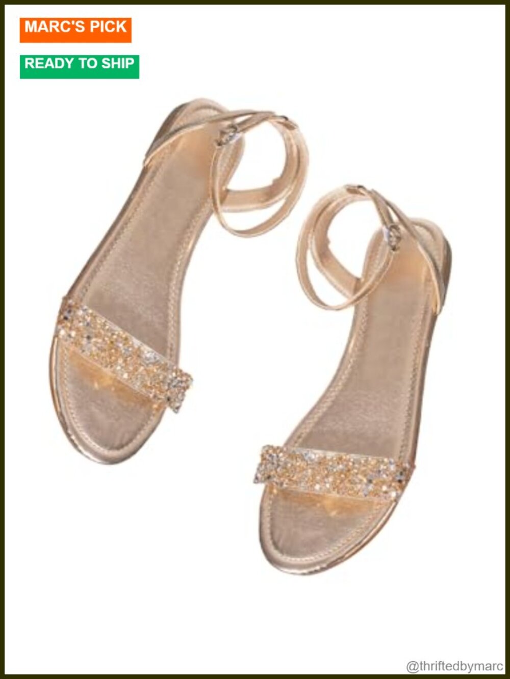 Women's Sparkly Flat Sandals Dressy Metallic Sequin Rhinestone Wedding Shoes